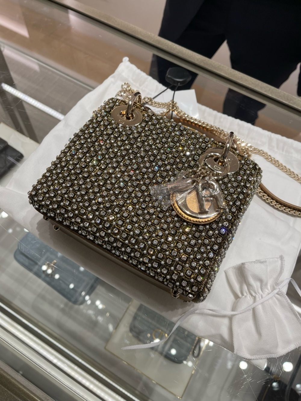 Lady Dior Mini Crystal-Embellished Bag in Gold - Picture 11 of 11